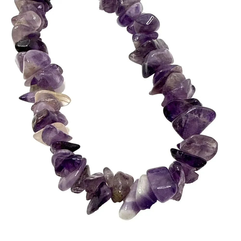 Vintage Amethyst Chip Necklace Long Strand Stone Boho Energy Protection Calming